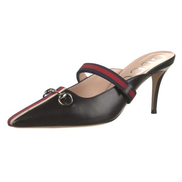 🆕 Authentic GUCCI Black Leather Striped Mules (SZ 37.5, US 7.5) - Picture 10 of 13
